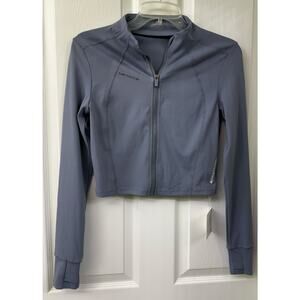 Cabo Couture cropped active jacket in a blue-grey color new thumbholes medium